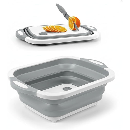 3-in-1 Collapsible Chopping Board with Drain Plug – Multi-Purpose Folding Cutting Board for Kitchen, Camping & Outdoor Use | Non-Slip Wash Basin, Portable Tub & Storage Container