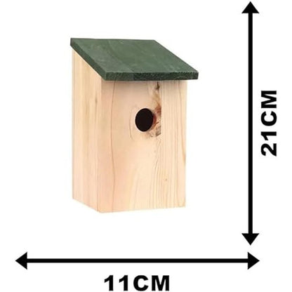 Garden Mile Traditional Wooden Garden Ornaments Outdoor Bird House Black Wooden Roof Garden Bird Box - Natural Large Freestanding Hanging Wild Birds Nesting Box For Tree, Patio And Garden Décor