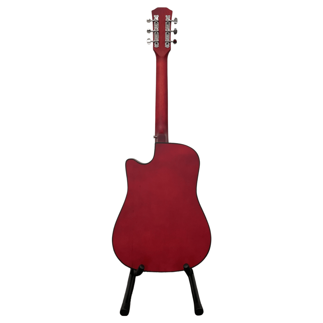 Red Acoustic Guitar For Beginners Cutaway Hardwood Finish 38" Inch Full Size Adult Matt Finish Christmas Birthday Gift