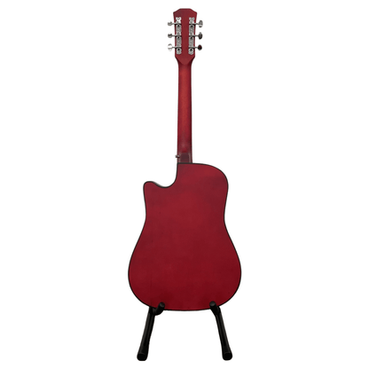 Red Acoustic Guitar For Beginners Cutaway Hardwood Finish 38" Inch Full Size Adult Matt Finish Christmas Birthday Gift