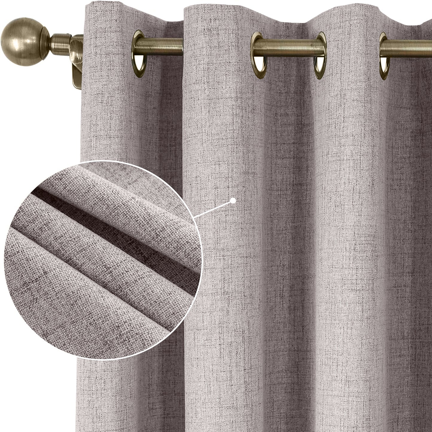 2pcs Linen Textured Blackout Curtains – Linen-Look Coated Thick Fabric Grommet Top Drapes for Bedroom & Living Room, Noise Reducing Energy Saving Window Panels for Home Decor 135GSM