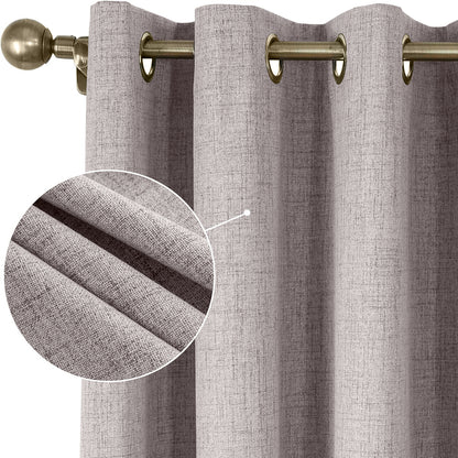 2pcs Linen Textured Blackout Curtains – Linen-Look Coated Thick Fabric Grommet Top Drapes for Bedroom & Living Room, Noise Reducing Energy Saving Window Panels for Home Decor 135GSM