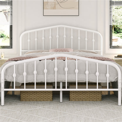 Costoffs Metal Bed Frame, Metal Bed Base, Farmhouse Metal Bed Frame, Modern Metal Bed with Crown-Inspired Design Headboard, Heavy-Duty Slat Support, Spacious Underbed Storage, No Box Spring Needed, Double/King, Black/White