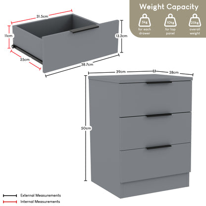 Modern 3 Drawer Bedside Table Chest of Drawers Dresser Nightstand Space Saving Storage Organizer Bedroom Furniture