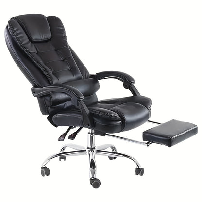 Heavy-Duty Executive PU Leather Office Chair with Footrest/Shelf Compatible for Gaming & Computer Desk, Swivel Reclining Chair with Manual Handle Adjustment, Cushioned & Backrest, Polished Base for Office, Hard Suitable for