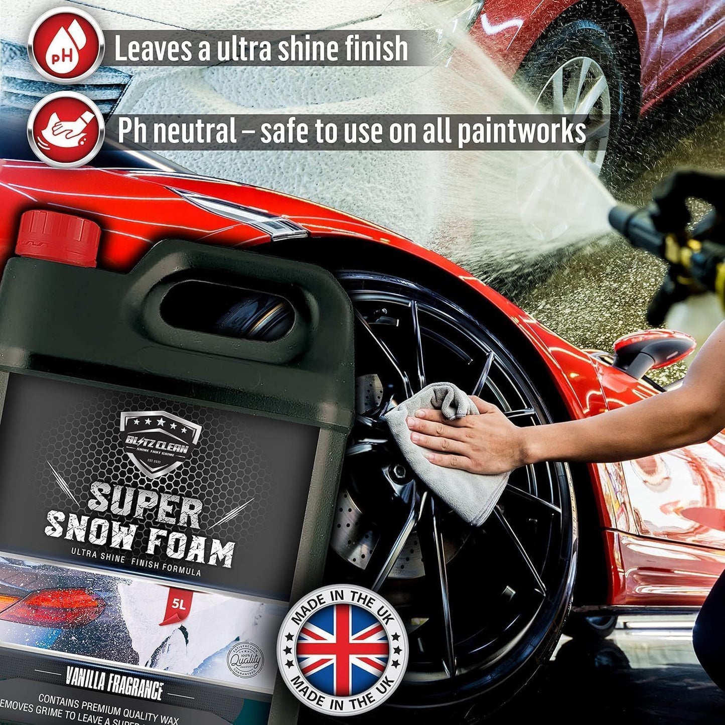 Snow Foam Plus Rechargeable Automatic Snow Cannon Sprayer Gun For Car Van Caravan 5L Super Thick Pre Wash Pressurised Snow Cannon Lance Kit No Jet/Pressure Washer Needed