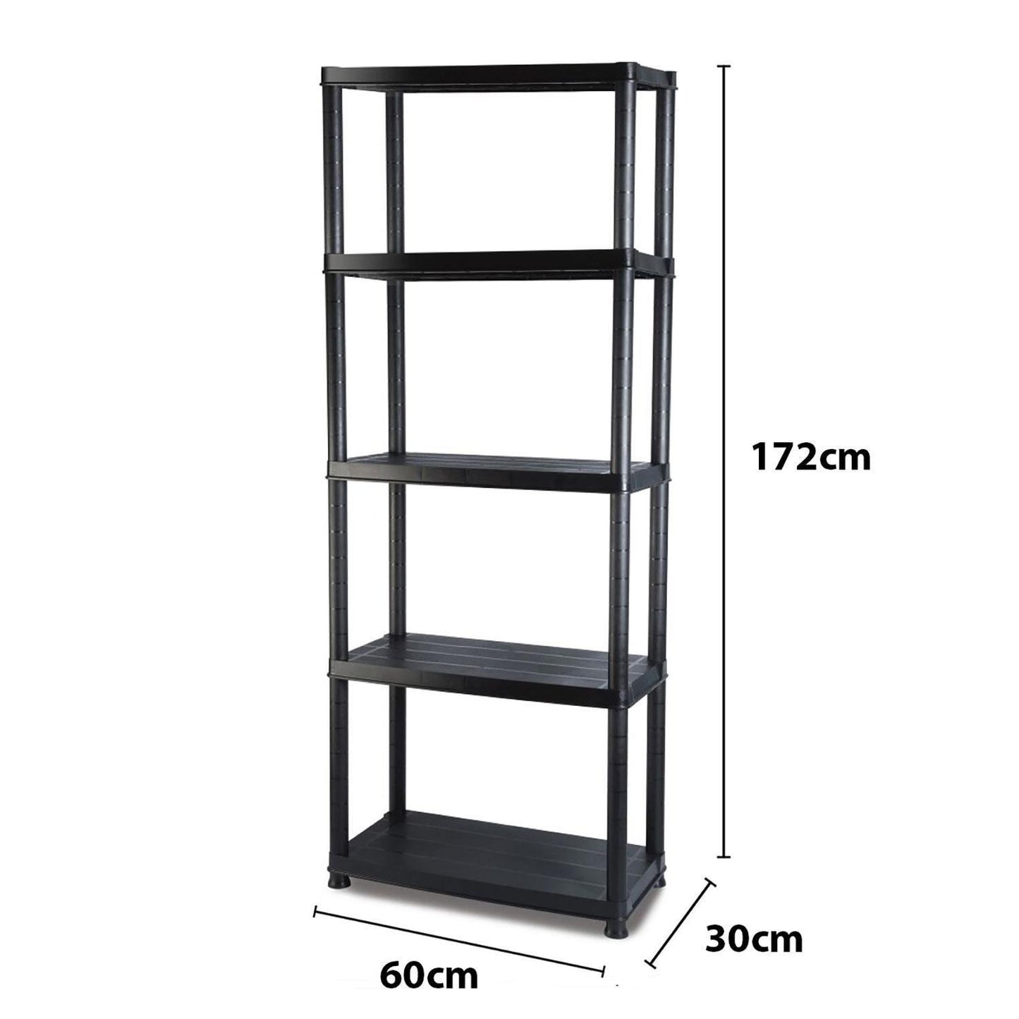 5 Tier Black Plastic Storage Organiser Shelving Unit Garage Home Pantry Tools Paint Stationary Parts Racking Shelf Shelves