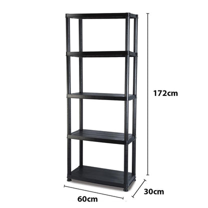 5 Tier Black Plastic Storage Organiser Shelving Unit Garage Home Pantry Tools Paint Stationary Parts Racking Shelf Shelves