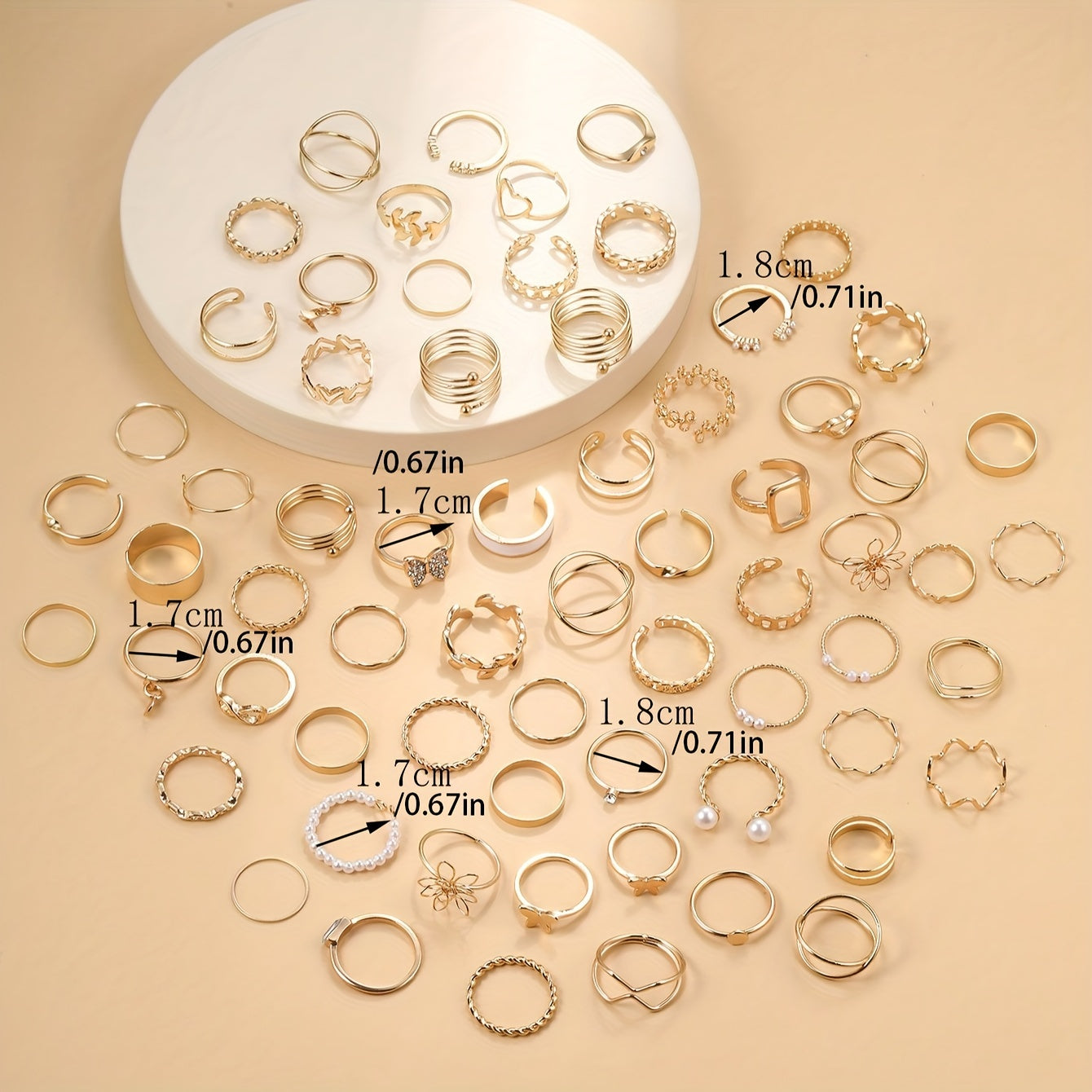 Imitation IF YOU Ring Collection Charm Set Minimalist Look with Flower, Butterfly, Heart Charms 66pcs - Daily Wear, Wedding, Anniversary, Gift for all-Season Elegant