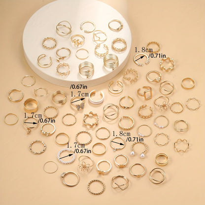 Imitation IF YOU Ring Collection Charm Set Minimalist Look with Flower, Butterfly, Heart Charms 66pcs - Daily Wear, Wedding, Anniversary, Gift for all-Season Elegant