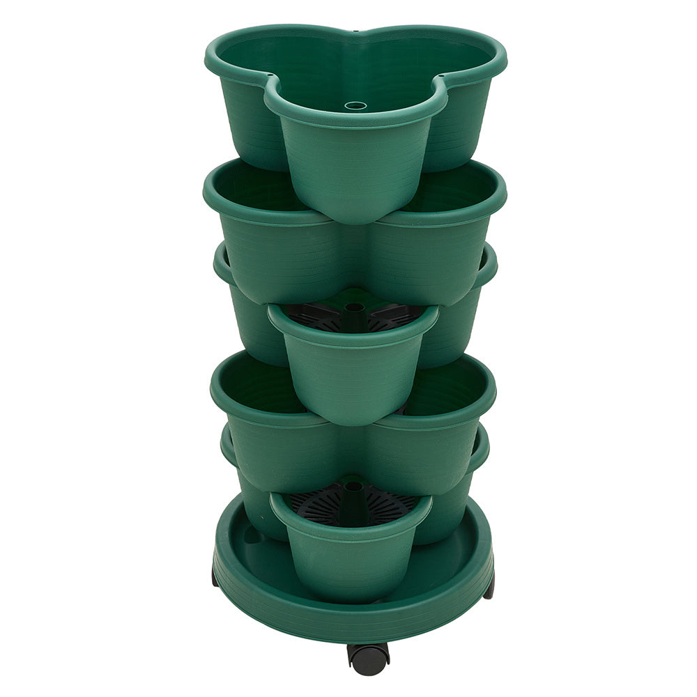 The three-dimensional three-petal flowerpot, strawberry pot, can be multi-layered for vegetable and fruit planting. It is made of pp plastic with five layers, black/ white/ green, and measures 31.5*31.5**13.5cm