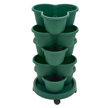 The three-dimensional three-petal flowerpot, strawberry pot, can be multi-layered for vegetable and fruit planting. It is made of pp plastic with five layers, black/ white/ green, and measures 31.5*31.5**13.5cm