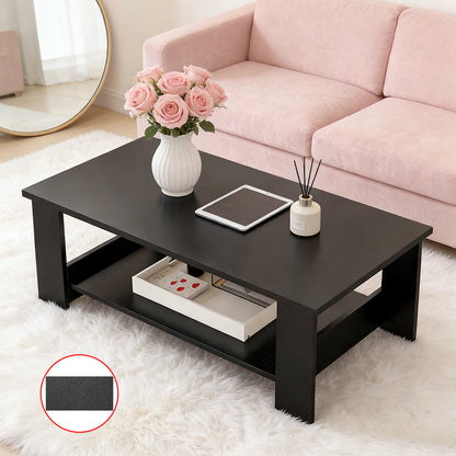 Modern Coffee Table Living Room Tea Side End Desk With Lower Storage Shelf Black