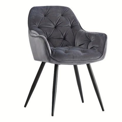 Velvet Padded Dining Chair with Metal Legs & Armrest - Upholstered Tub Chair for Kitchen, Living Room, Bedroom & Office, 15 Colours, UK Stock