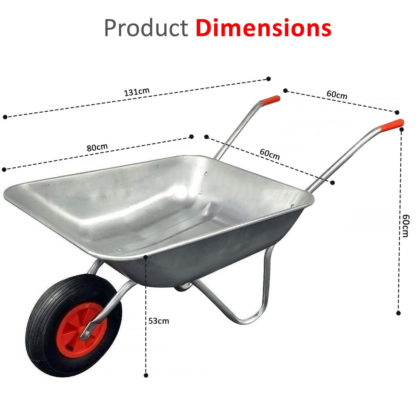 65L Wheelbarrow Heavy Duty Galvanised Home Garden Metal Cart with Pneumatic Tyre