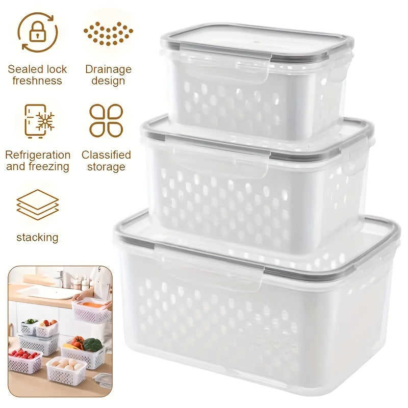 9pcs Plastic Food Storage Containers Set with Lids for Refrigerator, Multifunctional Airtight Freshness Preserving Bins, Drainage Box Set for Fruits, Vegetables, And Kitchen, Restaurant, Supermarket Pantry Organization