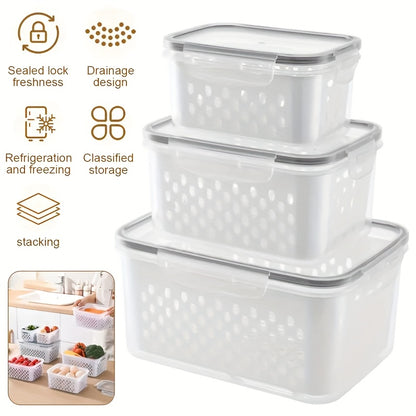 9pcs Plastic Food Storage Containers Set with Lids for Refrigerator, Multifunctional Airtight Freshness Preserving Bins, Drainage Box Set for Fruits, Vegetables, And Kitchen, Restaurant, Supermarket Pantry Organization
