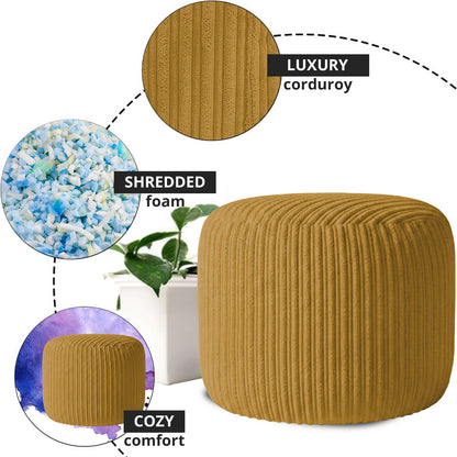 Jumbo Cord Footstool Pouffe, Round Shape Corduroy Bean Bag Ottoman Footrest for Lounge & Bedroom, Durable & Stylish Ergonomic Design