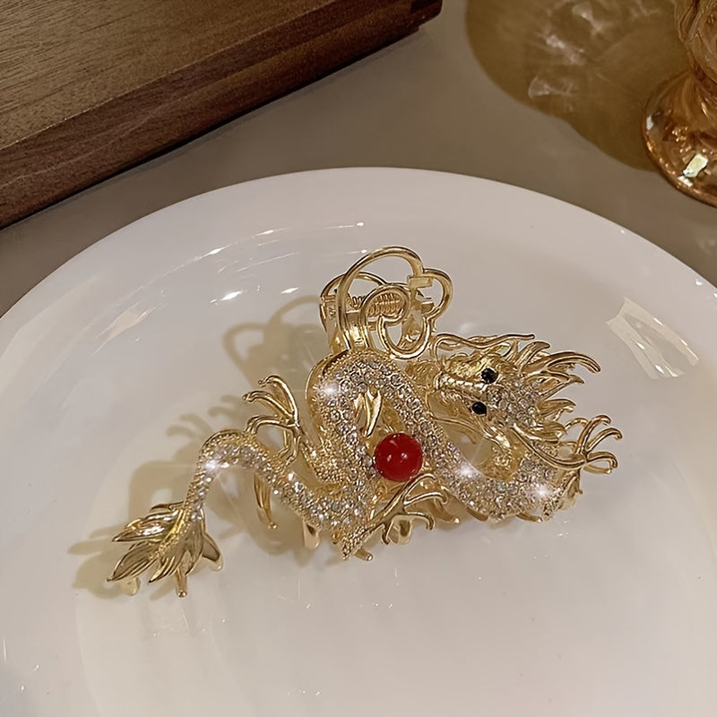 Gold Dragon Rhinestone Hair Claw - Cloud Motif