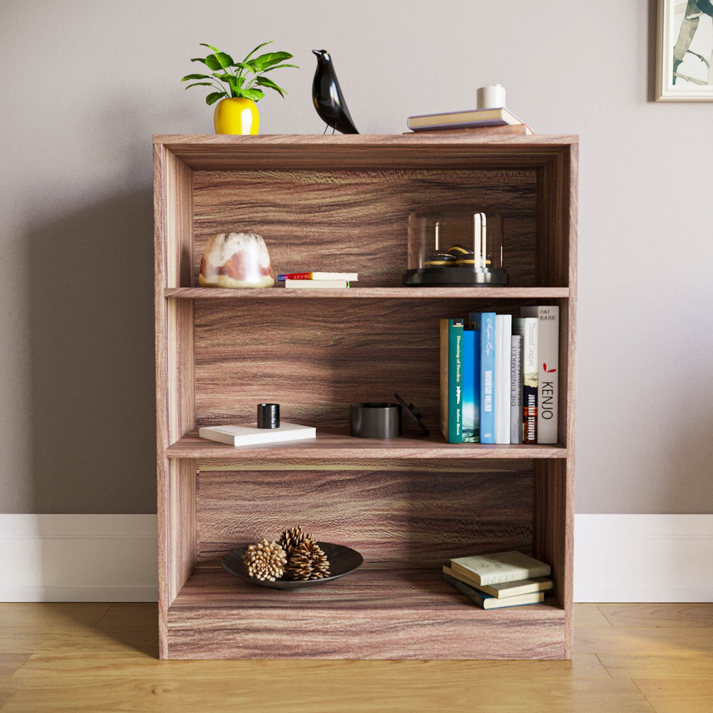 3-Tier Bokcase, Wooden 3 Tier Low Bookcase Wooden Shelving Display Storage Unit Home Office Living Room Bedroom Furniture