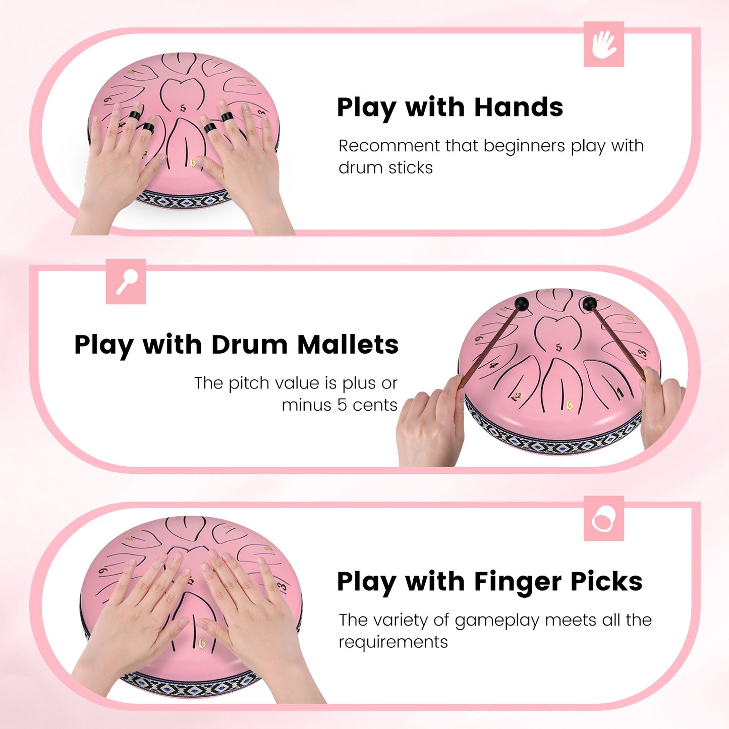 Steel Tongue Drum 11 Note 6 Inches D-Key Rain Drums for Garden,Handpan Drums with Music Book, Mallets and Carry Bag,Percussion Instrument Gift for Meditation Musical Education Mind Healing