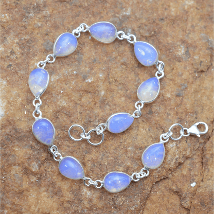 925 Sterling Silver Natural Gemstone Adjustable Bracelet ~ Teardrop Link Bracelet ~ Simple Elegant Jewelry