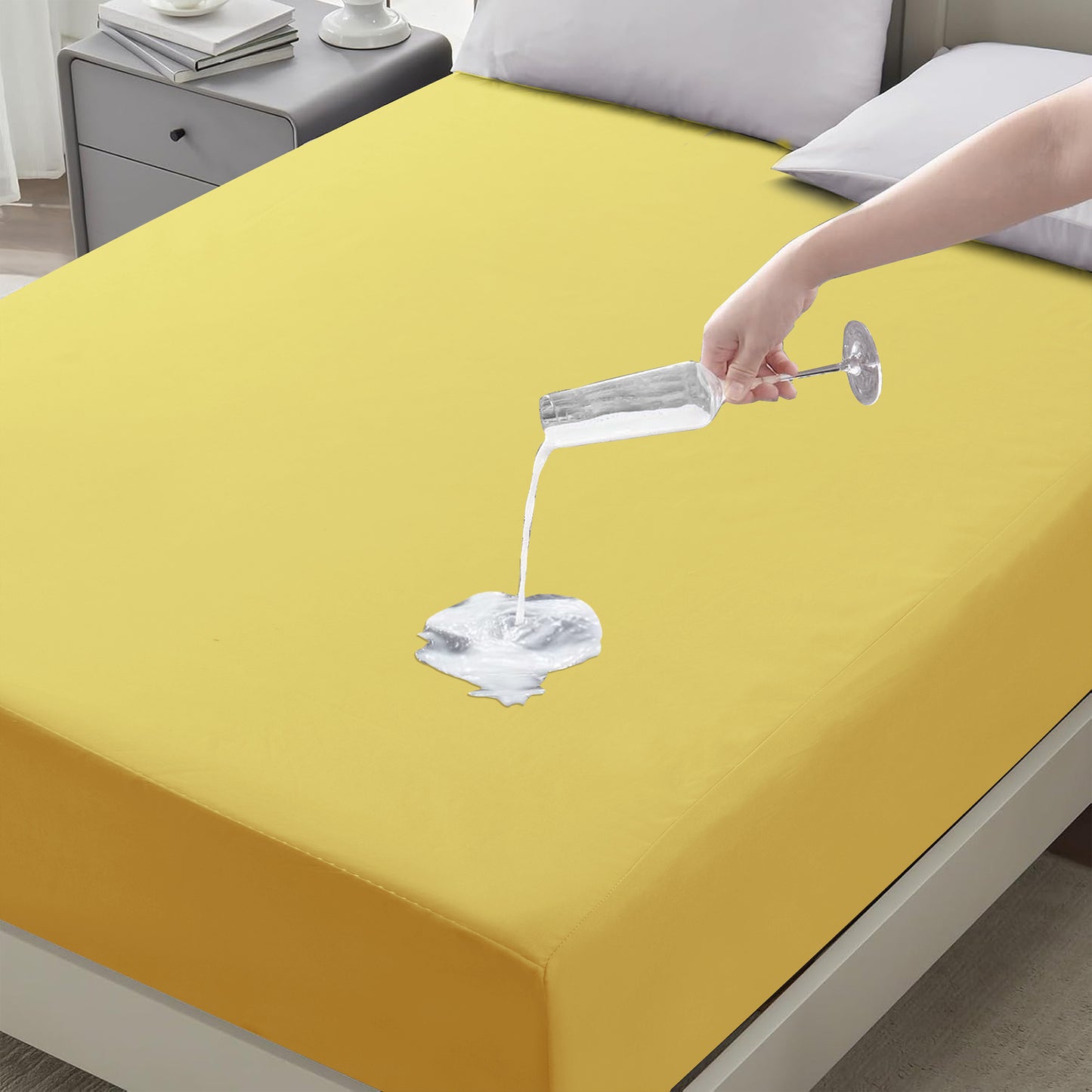 Waterproof Fitted Bed Sheet Deep Pocket Mattress Protector Cover | Soft Breathable Noiseless Fitted Sheet for Bedroom, Hotel & Home | Machine Washable Elastic Bed Cover Fits Up to 30cm Mattress