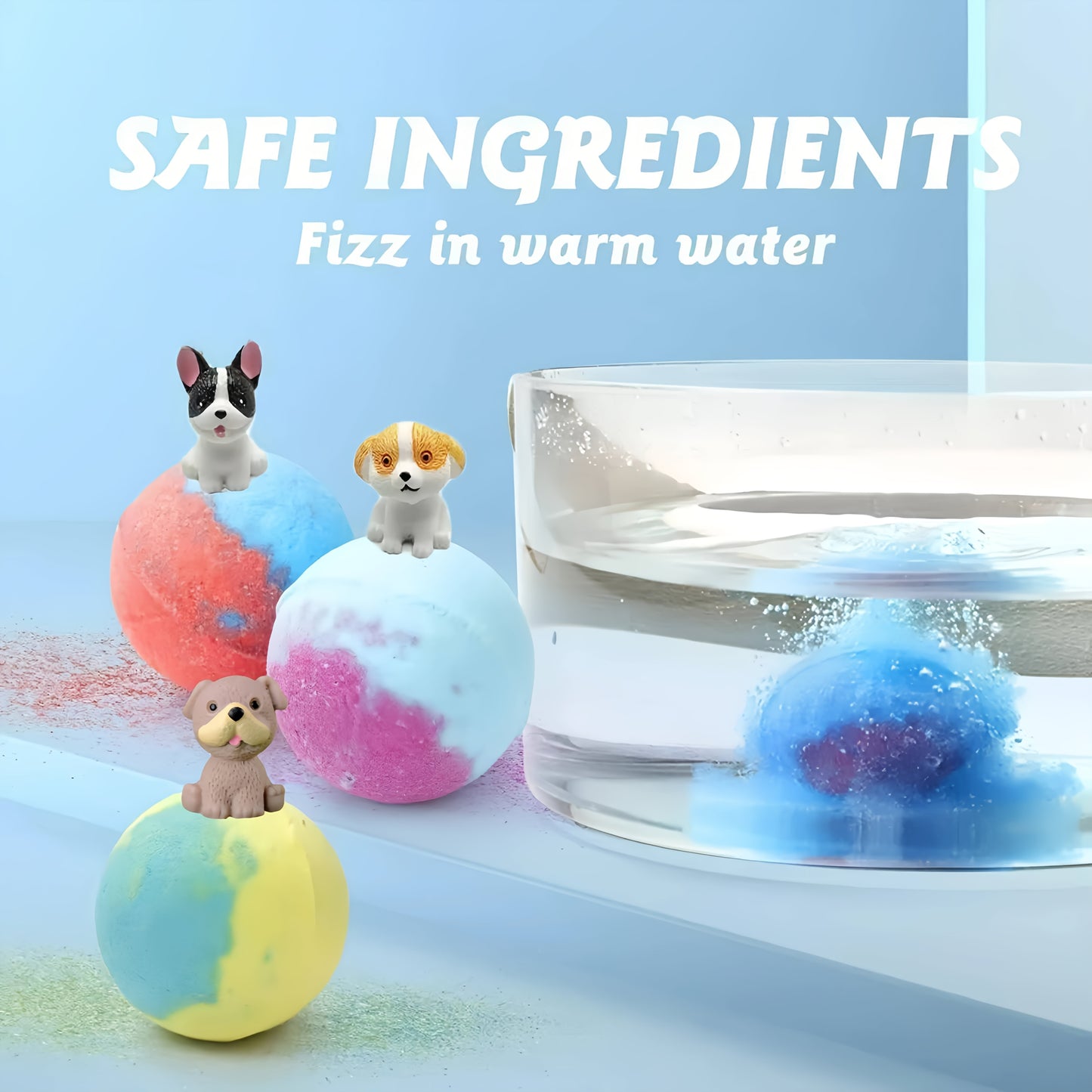 Mooli Fizza 4/6pcs Random Bath Bomb Gift Bag with Surprise Puppy Inside, 3 Styles Selected at Random, Bubble Bath Bombs for