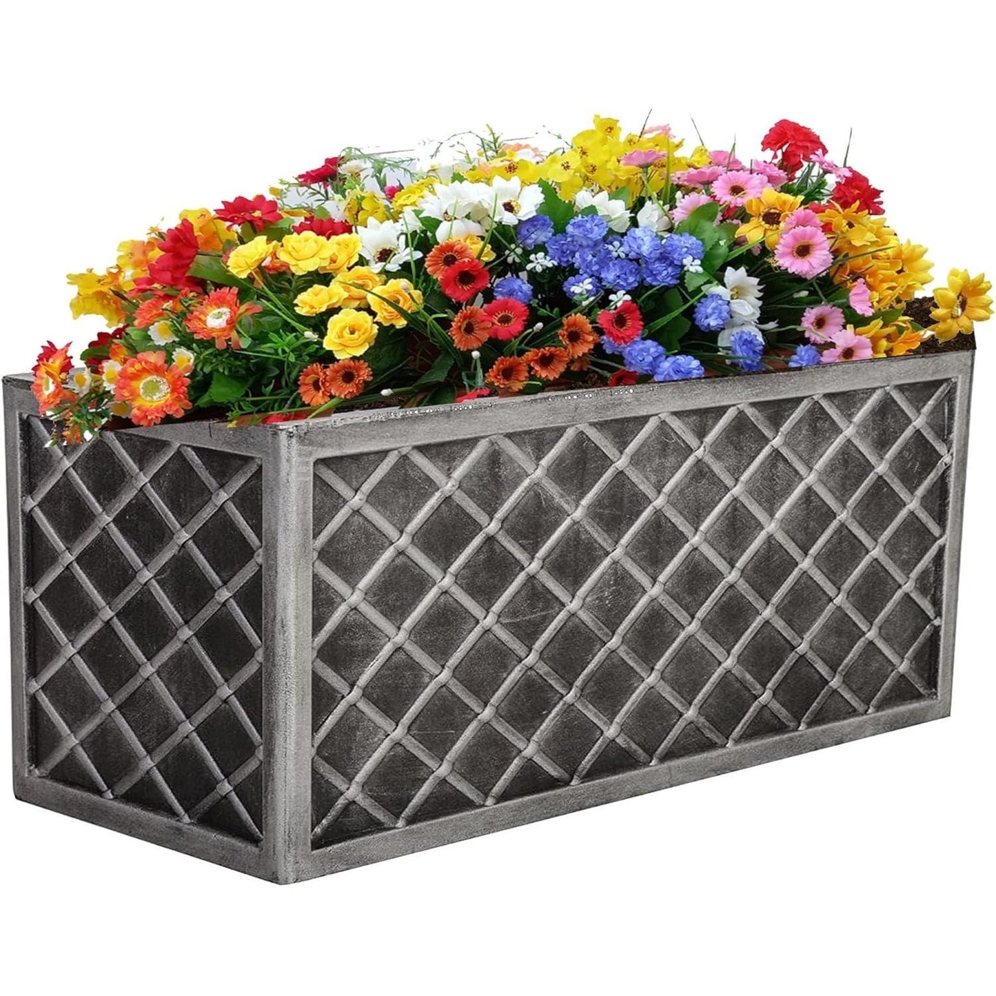 Lazio Pewter Trough 70cm Grey Beautiful Stylish Look Garden Decor Planter Long Large Summer Flower Pot For Outdoors