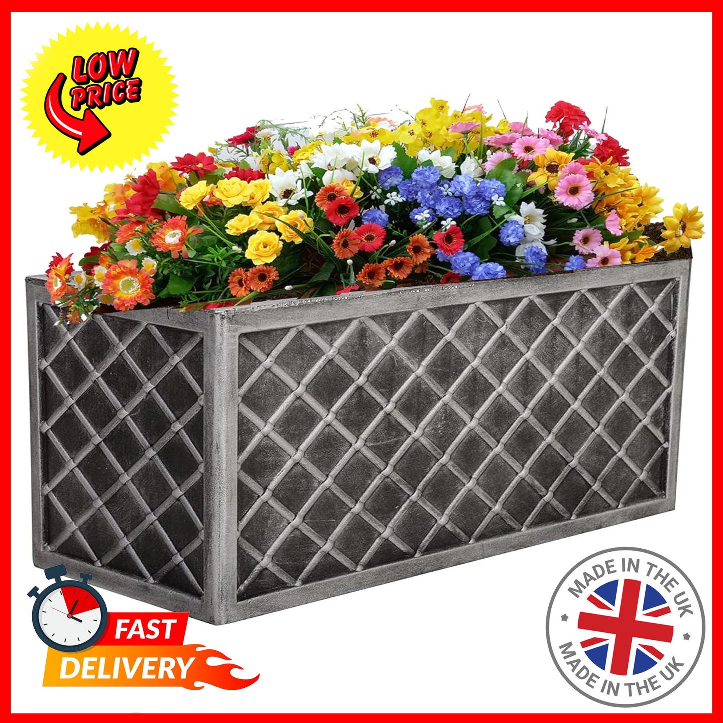 Lazio Pewter Trough 70cm Grey Beautiful Stylish Look Garden Decor Planter Long Large Summer Flower Pot For Outdoors