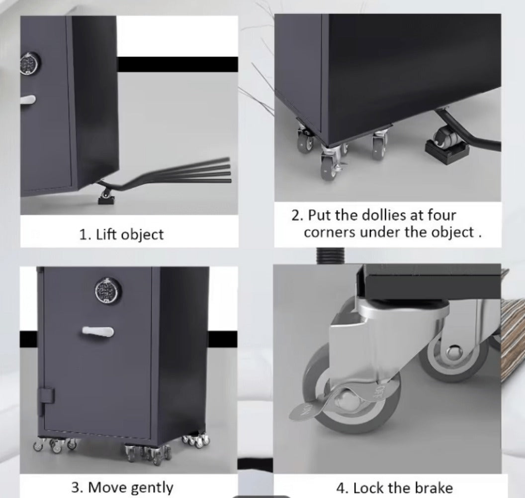 Furniture Moving Wheels Set with Pry Bar & Pads – 360° Universal Swivel Rollers with Brake for Moving Sofas, Beds, Fridges, Washing Machines & Heavy Appliances on Wood, Laminate & Carpet