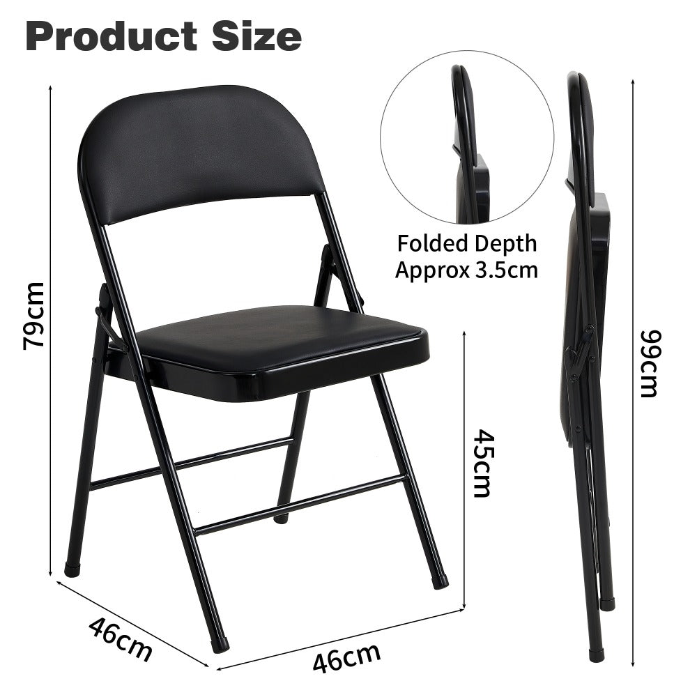 Faux Leather Folding Chairs Set of 4 with Metal Frame & Padded Seat – Foldable Dining, Office & Reception Chairs, Easy Fold & Store, 7 Colours