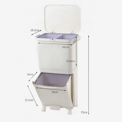 Large Capacity 38L Rolling Office Trash Bin, Dual Compartment Waste Bin for Wet & Dry Separation, Mobile Office & Living Room Rubbish Bin, Sturdy Plastic, local warehouse