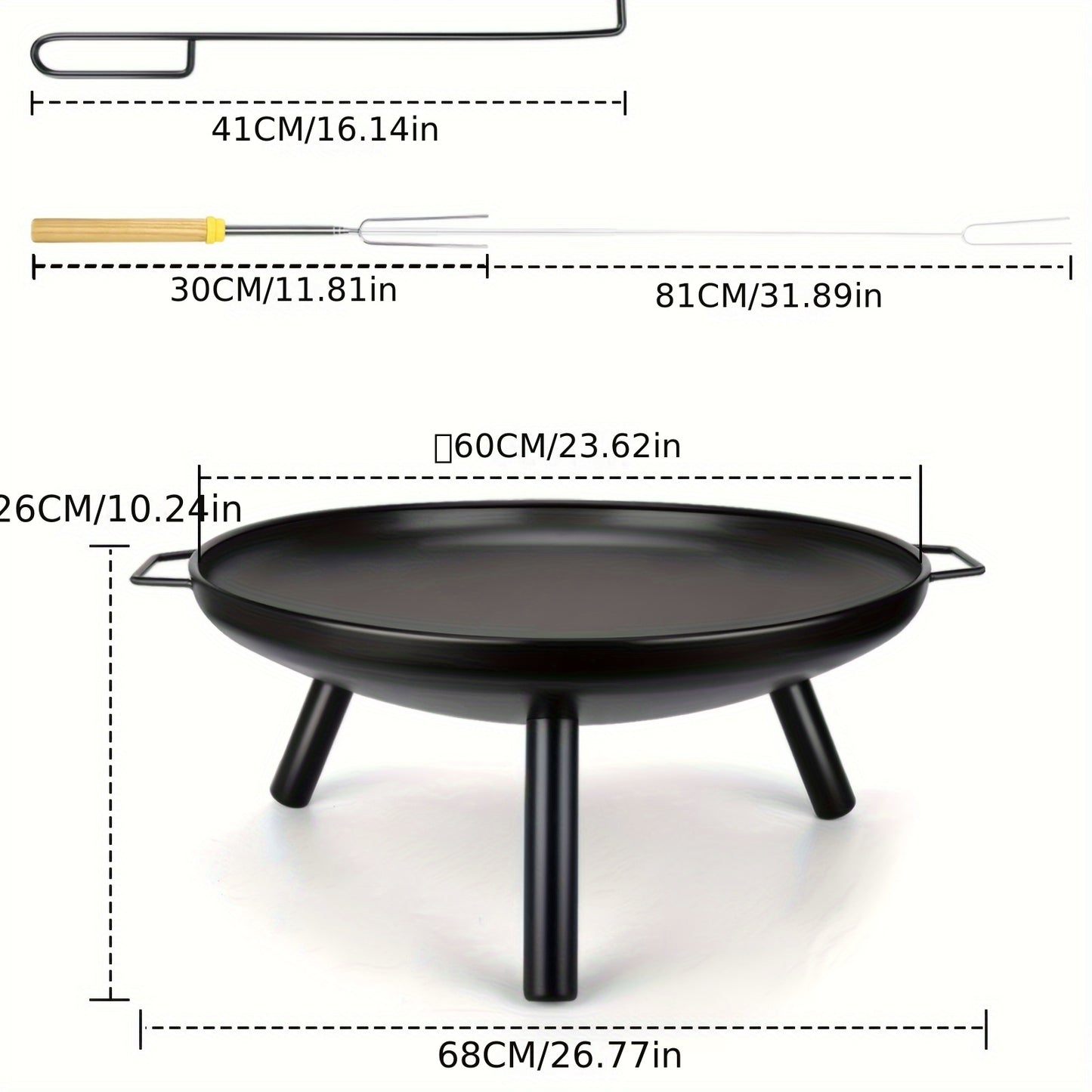 Outdoor Fire Pit, Garden Patio Heater Charcoal Log Wood Burner, Steel Fire Bowl for BBQ Camping Picnic Diameter 60cm & Magic Colourful Camping Accessories