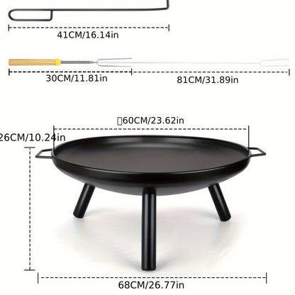 Outdoor Fire Pit, Garden Patio Heater Charcoal Log Wood Burner, Steel Fire Bowl for BBQ Camping Picnic Diameter 60cm & Magic Colourful Camping Accessories