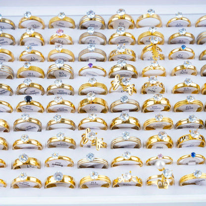 20 Fashionable Classic Rhinestone Stainless Steel Rings for Women and Men, Simple Shiny Colorful Finger Jewelry, Wedding Party Gift