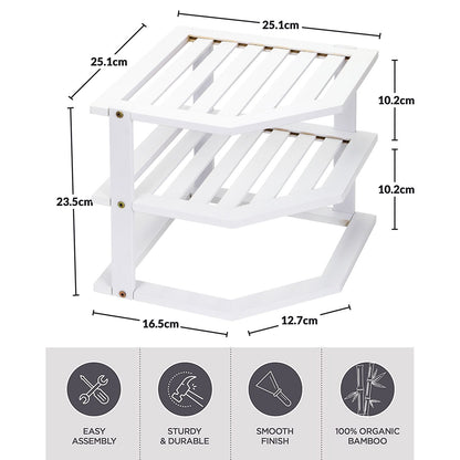 Bamboo Cabinet Shelf Organiser - 3 Tier Corner Shelf for Kitchen & Bathroom Countertop Cabinet Organiser Plate Rack Tidy Cupboard Shelf Insert Storage Organisation