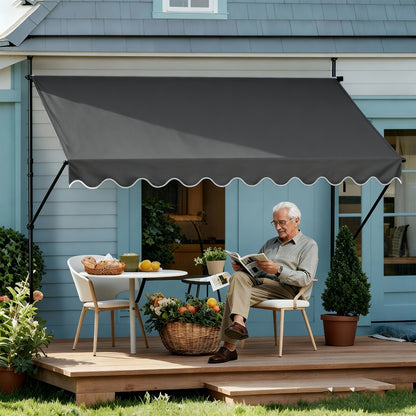 Retractable Awning 200x120cm Hand Crank | No Drilling Clamp Fit | UV Resistant 180g/m² PU Coated | 0-90° Tilt Height 1.75-3m | Patio Balcony Sun Shade | 4 Colours
