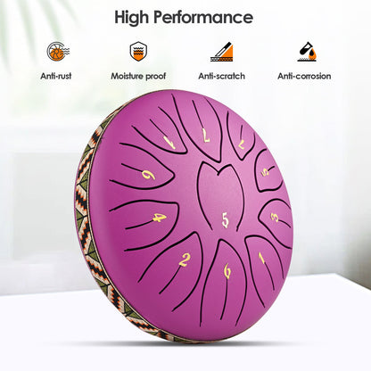 Steel Tongue Drum, 6 Inch 11 Tone Hand Pan Drum, Beginner Percussion Instrument with Carry Bag, Fingerpick, and Mallets for Meditation Yoga Sound Healing