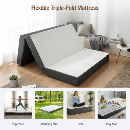 Folding Mattress Single 15cm Tri-Fold Foam Mattress with Removable Washable Cover, Foldable Floor Mattress for Travel, Camping, Guest Bed, Small Spaces