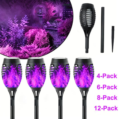 4/6/8/12pcs Solar Flame Lights, Solar Torch Lights, Solar Garden Lights, IP65 12LED with Flickering Flame for Garden Decor, Polycrystalline Silicon Solar Panels, Mini Landscape Flame Lights - Auto On/Off