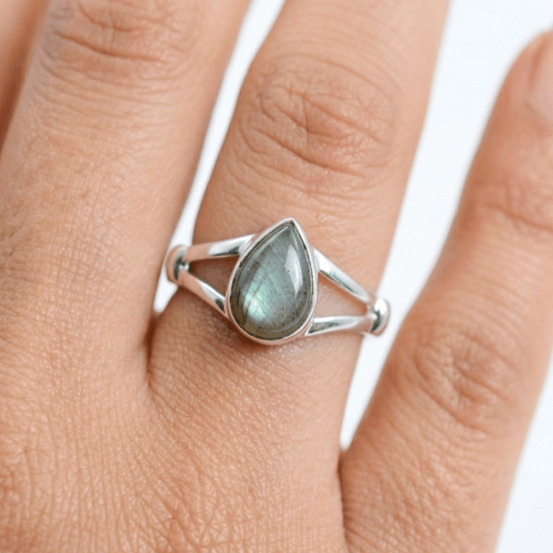 925 Sterling Silver Pear Gemstone Ring in Onyx, Larimar and More, Minimal Daily Wear Jewelry for Women