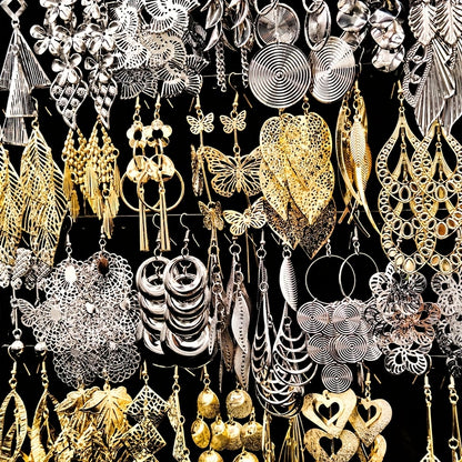 [Women's Jewelry Set] 6/12 Pairs/Bag Women's Jewelry Set - Retro Fashion Elegant Hollow Out Multi-Layer Pendant Earrings - Butterfly Leaf Geometric Shape Exaggerated Bold Design - Suitable for Parties And Casual Parties Gifts - Mixed Layered Hanging Women