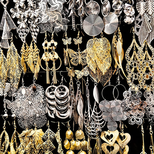 [Women's Jewelry Set] 6/12 Pairs/Bag Women's Jewelry Set - Retro Fashion Elegant Hollow Out Multi-Layer Pendant Earrings - Butterfly Leaf Geometric Shape Exaggerated Bold Design - Suitable for Parties And Casual Parties Gifts - Mixed Layered Hanging Women