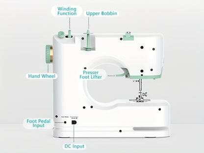 Mini Sewing Machine For Beginners, 42pcs Kit Small Sewing Machine With Extension Table, 12 Patterns, Light, Dual Speeds, Double Thread, Foot Pedal Portable Sewing Machine For Kids Adults