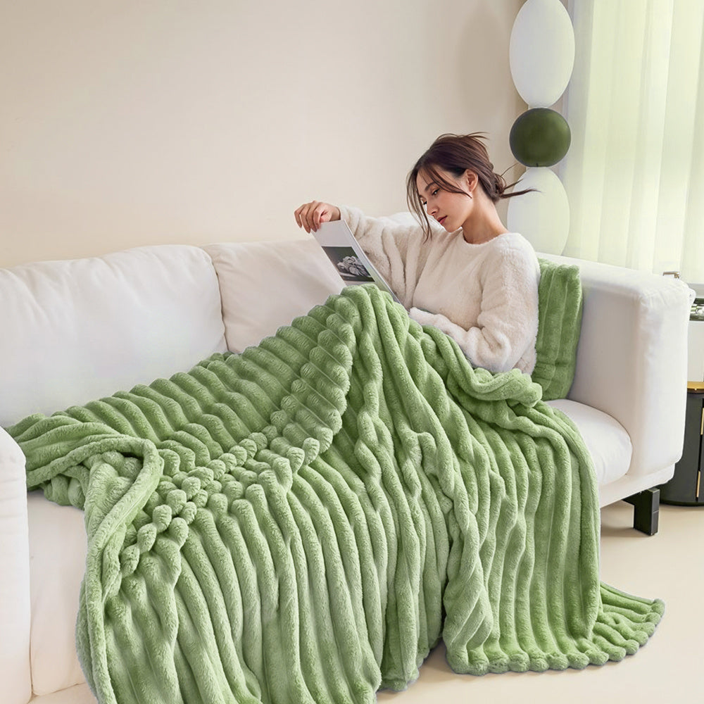 1pc Large Strips Ribbed Throw Blankets | Luxurious 270g Flannel Fleece Blanket | Warm Cozy Blanket Throws For Sofas, Bed, Chair, Couch, Settee | Super Soft Warm Blanket Single Double King Super King Size, Machine Washable, Easy Care, Perfect for Home, Tra