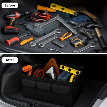 Durable Foldable Car Trunk Organizer with Lid for Cars, SUVs, and Vans – Luggage Sorting Bin with Accessory Compartments for On-the-Go Organization
