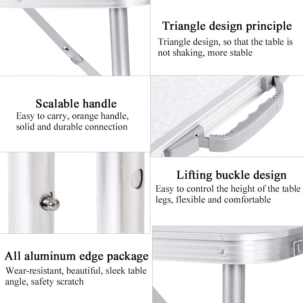 Folding Picnic Table Aluminum Camping Table Lightweight 3 Gear Adjustable Height Portable Folding Table with Carry Handle Adjustable Garden Outdoor Picnic Table Kitchen Work Top Table, White, 120x60x70/62/55cm