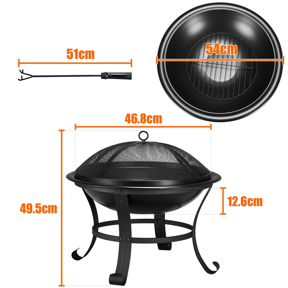 Costoffs Fire Pit, Outdoor Fire Pit Round Steel Fire Bowl for Camping, Hiking and Beach Parties, Patio Fire Pit with Mesh Screen Cover Fire Poker Log Grate for Yards, Porches, Patio, Stores, Patio BBQ Camping Bonfire, Black