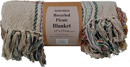 Picnic Blanket Check Stripe Design Super Soft Cosy Sofa Bed Camping Beach Garden Throw made from Recycled Cotton